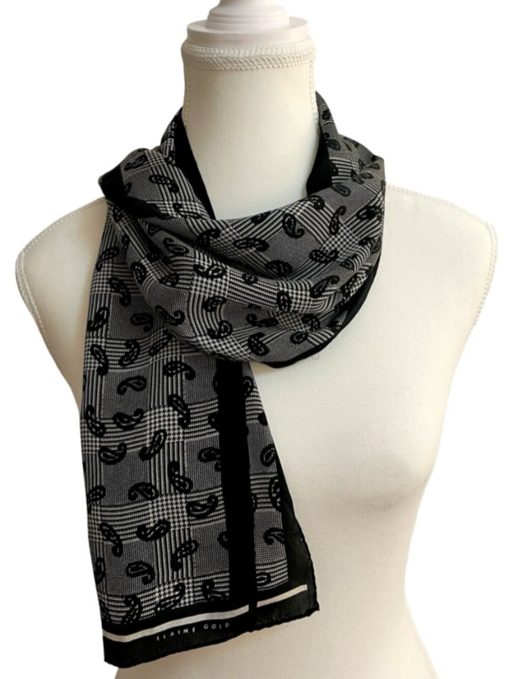 Elaine Gold Silk Scarf Paisley Print 50” Long